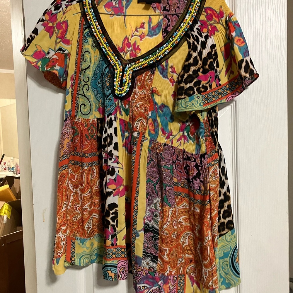 Melissa Paige Multicolor Patchwork Blouse - image 1